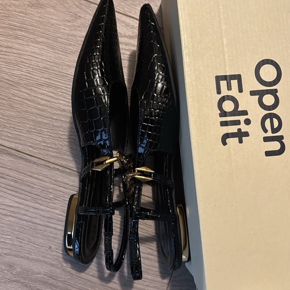 New! Open Edit Olympia Snakeskin Embossed Slingback Flat (Women). Size 7. Black - Picture 7 of 9